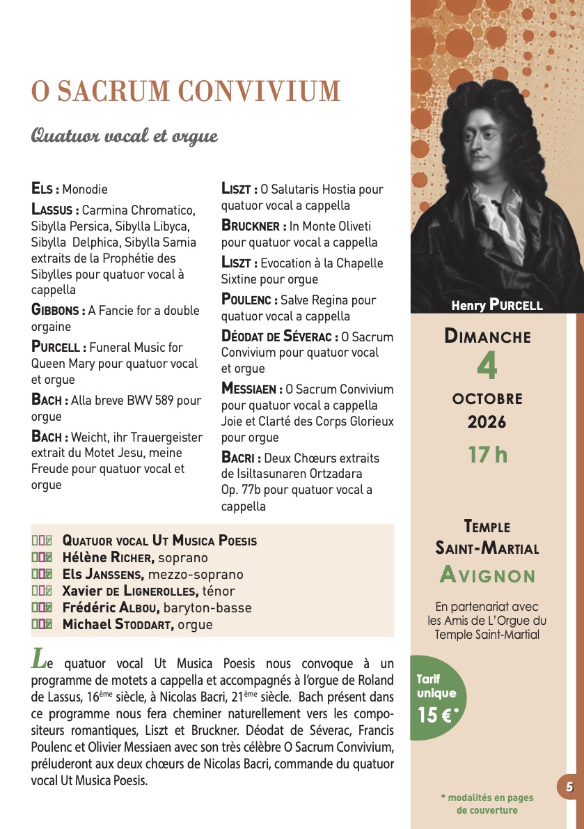 Musique Sacrée en Avignon - O Sacrum Convivium @ Temple St Martial